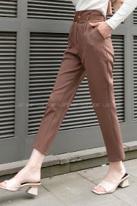 Bitter Brown Cotton Fabric High Waist Comfortable Pants