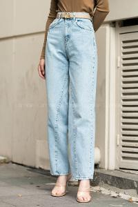 Ice Blue Denim High Waist Denim Pants