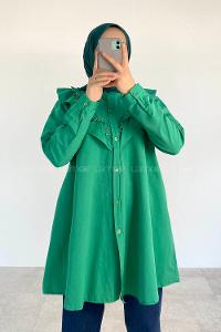 Green Shirt Collar Long Arm Cotton Unprinted Shirt
