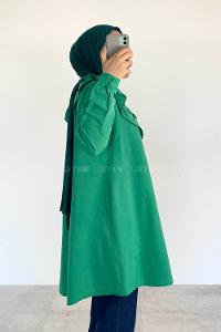 Green Shirt Collar Long Arm Cotton Unprinted Shirt