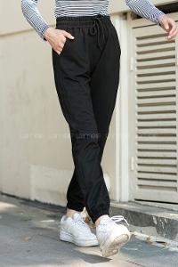Black Elastic Trousers High Waist Regular Cut Bottom Tracksuit