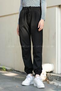 Black Elastic Trousers High Waist Regular Cut Bottom Tracksuit
