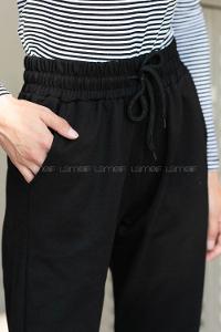 Black Elastic Trousers High Waist Regular Cut Bottom Tracksuit