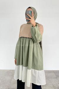 Modalamelif Parça Renklli Tunik Sütlü Kahve