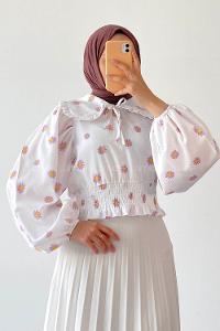 Lilac Crew Neck Long Arm Without Accessories Cotton Fabric Unprinted Blouse