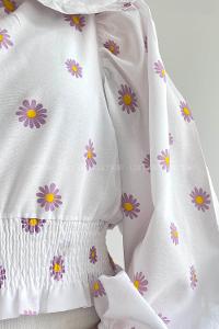 Lilac Crew Neck Long Arm Without Accessories Cotton Fabric Unprinted Blouse