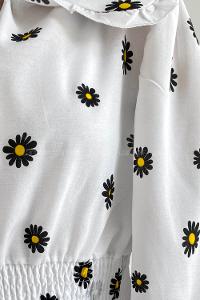 Black Crew Neck Long Arm Without Accessories Cotton Fabric Unprinted Blouse