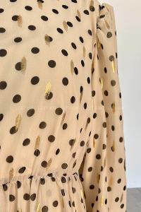 Modalamelif Bel Lastik  Puantiye Desen Elbise Bej