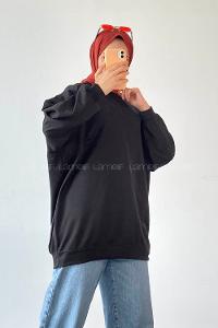 Black Crew Neck Balloon Sleeve Arm Unprinted Sweatshirt