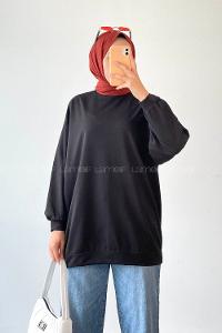 Black Crew Neck Balloon Sleeve Arm Unprinted Sweatshirt