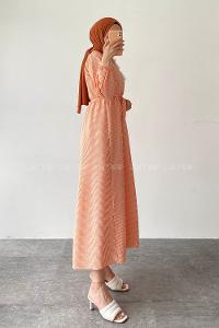 Orange Crew Neck Cotton Unprinted Dresess