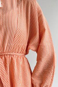 Orange Crew Neck Cotton Unprinted Dresess