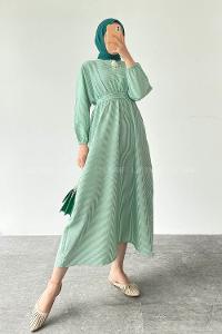 Green Crew Neck Cotton Unprinted Dresess