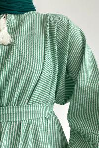 Green Crew Neck Cotton Unprinted Dresess