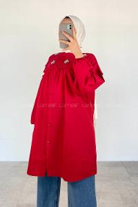 Red Shirt Collar Long Arm Cotton Unprinted Shirt