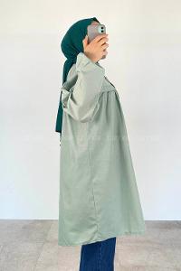 Mint Green Shirt Collar Long Arm Cotton Unprinted Shirt