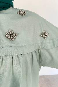 Mint Green Shirt Collar Long Arm Cotton Unprinted Shirt