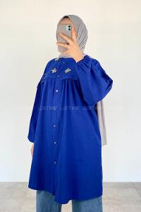 Sax Shirt Collar Long Arm Cotton Unprinted Shirt