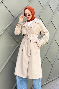 Stone Long Arm Belted Cotton Trench Coat