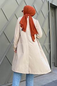 Stone Long Arm Belted Cotton Trench Coat