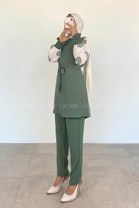 Plum Green Crew Neck Long Arm Without Accessories Ayrobin Regular Trousers Comfortable Suit