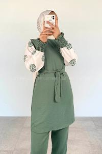 Plum Green Crew Neck Long Arm Without Accessories Ayrobin Regular Trousers Comfortable Suit