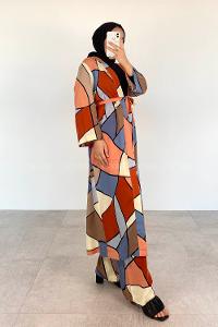 Indigo Powder Scoop Neck Long Arm Belted Cotton Comfortable Suit