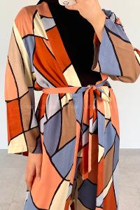 Indigo Powder Scoop Neck Long Arm Belted Cotton Comfortable Suit