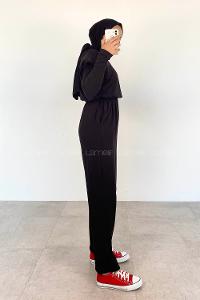 Black Crew Neck Cotton Unprinted Overalls