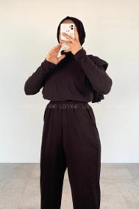 Black Crew Neck Cotton Unprinted Overalls