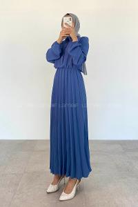 Indigo Crew Neck Ayrobin Unprinted Dresess