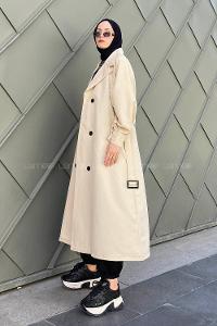 Lamelif Önü Düğmeli Mevsimlik Trençkot Taş Rengi