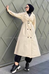 Lamelif Önü Düğmeli Mevsimlik Trençkot Taş Rengi