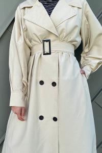 Lamelif Önü Düğmeli Mevsimlik Trençkot Taş Rengi