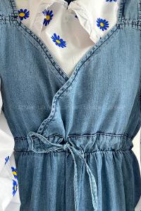 Ice Blue V Neck Denim Unprinted Dresess