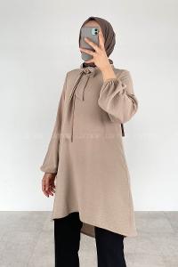Modalamelif Yaka Bağlamalı Ayrobin Tunik Camel