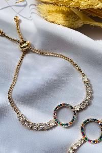 Gold With Suspenders Silver Drop Wristband