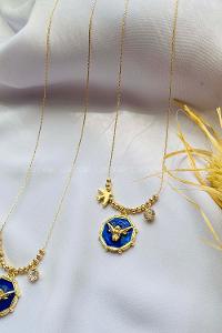 Navy Blue Gold Straight Necklace