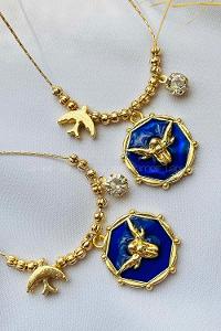 Navy Blue Gold Straight Necklace