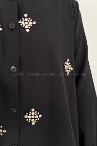 Black Shirt Collar Long Arm Poplin Fabric Unprinted Shirt