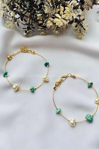 Turquoise Belted Gold Straight Wristband