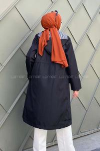 Modalamelif Kol Katlamalı Kapşonlu Trenç Siyah