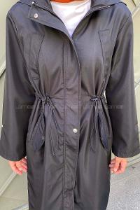 Modalamelif Kol Katlamalı Kapşonlu Trenç Siyah