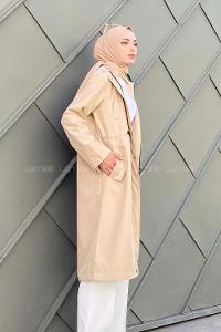 Modalamelif Kol Katlamalı Kapşonlu Trenç Taş