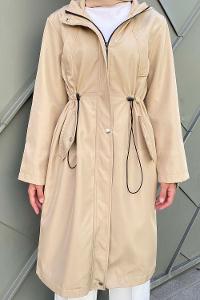 Modalamelif Kol Katlamalı Kapşonlu Trenç Taş