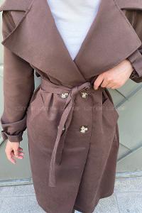 Bitter Brown Long Arm Belted Buttoned Trench Coat