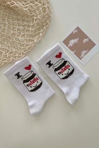 Lamelif Nutella Desen Soket Çorap Beyaz