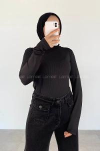 Lamelif Bisiklet Yaka Kaşkorse Body Siyah