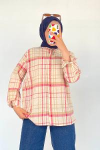 Pink Shirt Collar Long Arm Linen Printed Shirt