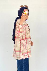Pink Shirt Collar Long Arm Linen Printed Shirt